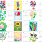 2022年　花のイラスト卓上カレンダー。